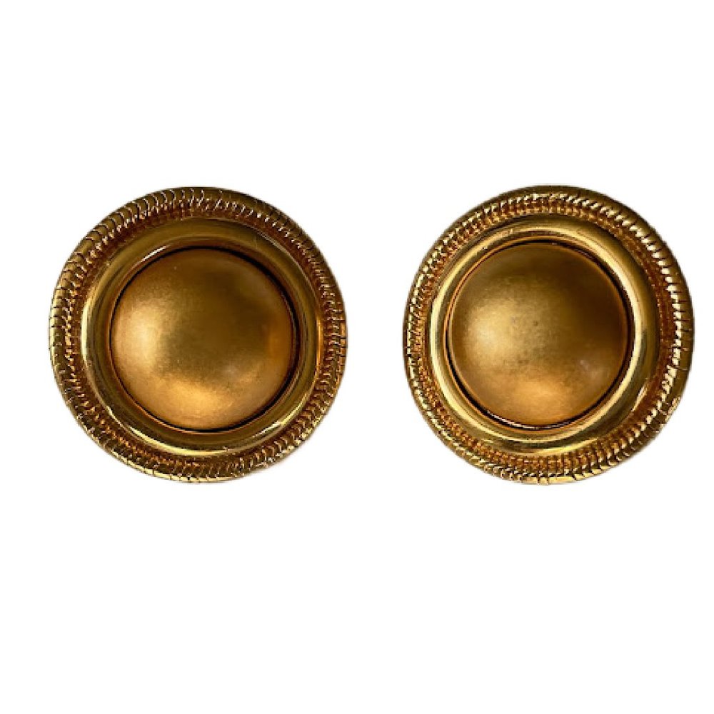 Vintage Monet Brushed Gold Plated Domed Antiqued Clip-On Earrings